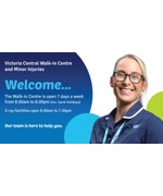 Welcome sign for Victoria Central Walk-in Centre
