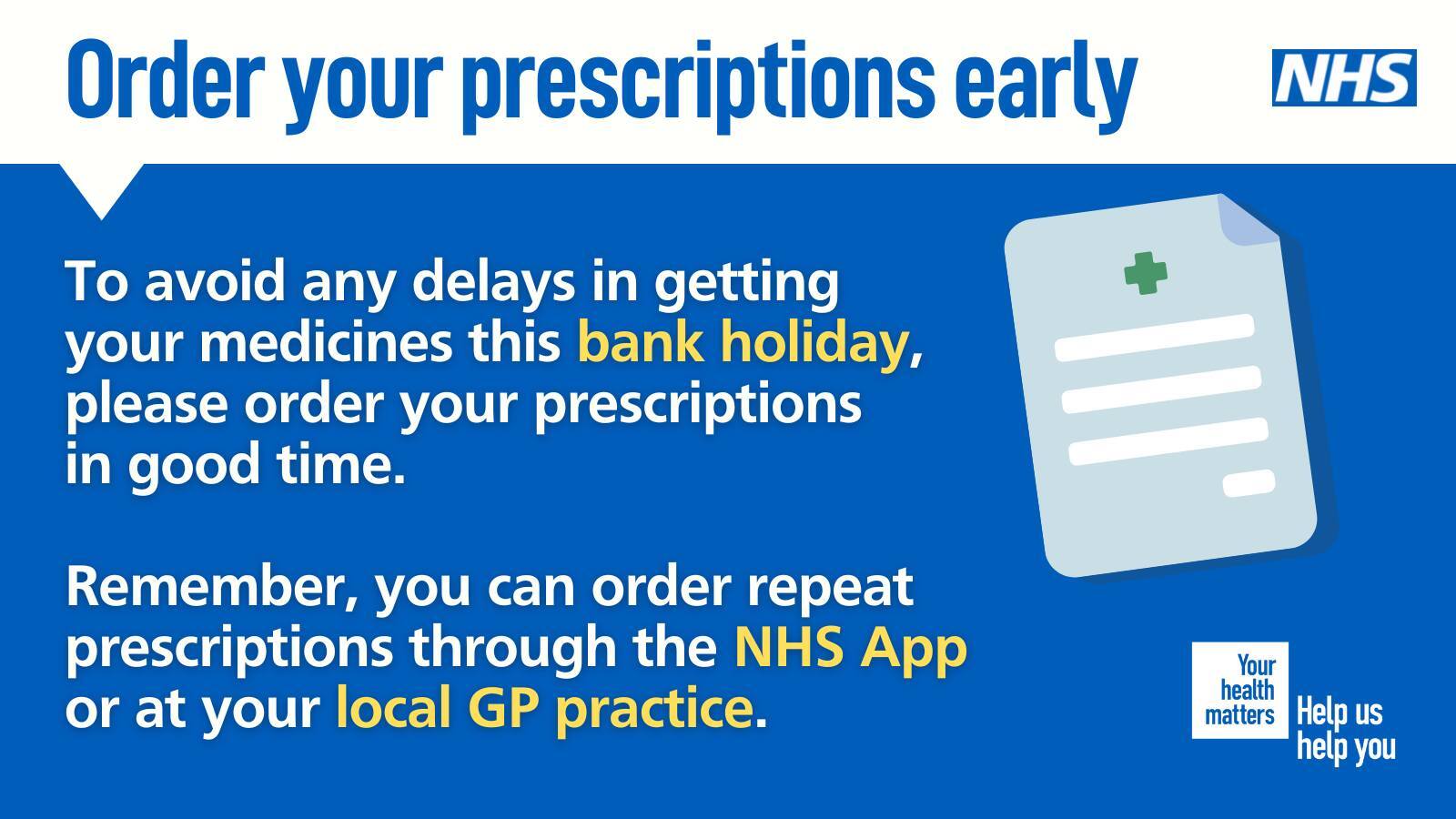 Patients urged to order repeat prescriptions ahead of Easter bank